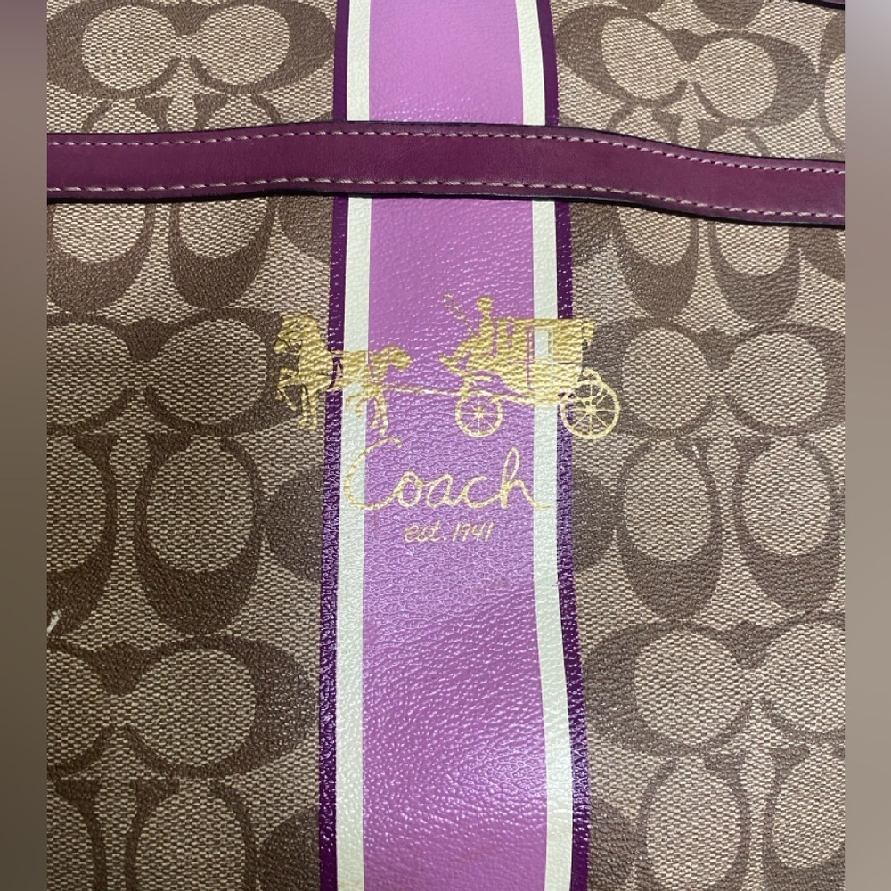 Coach 12358 Signature Coated Heritage Stripe Tote - Berry - Picture 6 of 16